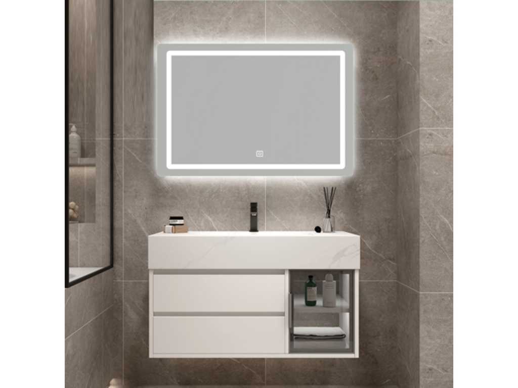 Meuble de salle de bain 1 personne 80 cm blanc - Robinetterie incluse
