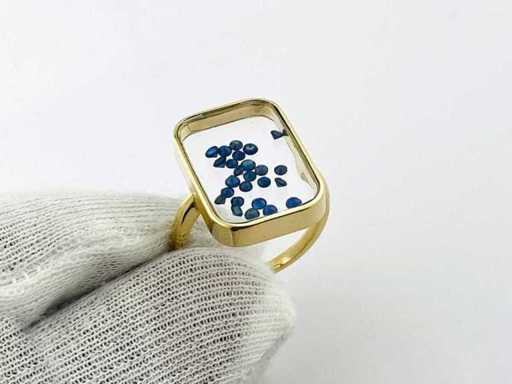 14 KT Yellow Gold Ring With Blue Sapphire Shaker Ring