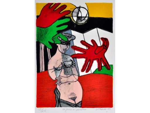 Corneille - La femme au paravant - litho - 1984