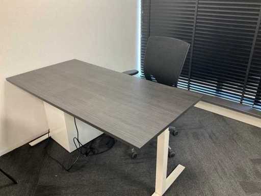 Electrically adjustable desk with drawer unit and office chair
