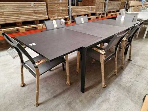 Table de jardin Azur - Alu Lanciano Black 180-270 x 100cm + Céramique en verre anthracite