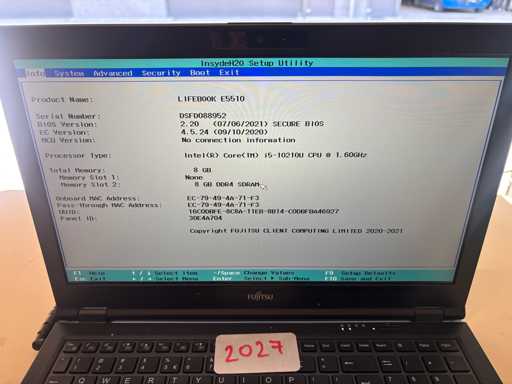 LifeBook E5510 Intel(R) Core(TM) i5-20120U procesor @ 1,60GHz