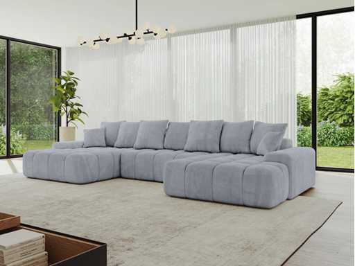 Canapé d'angle panoramique convertible - velours gris 