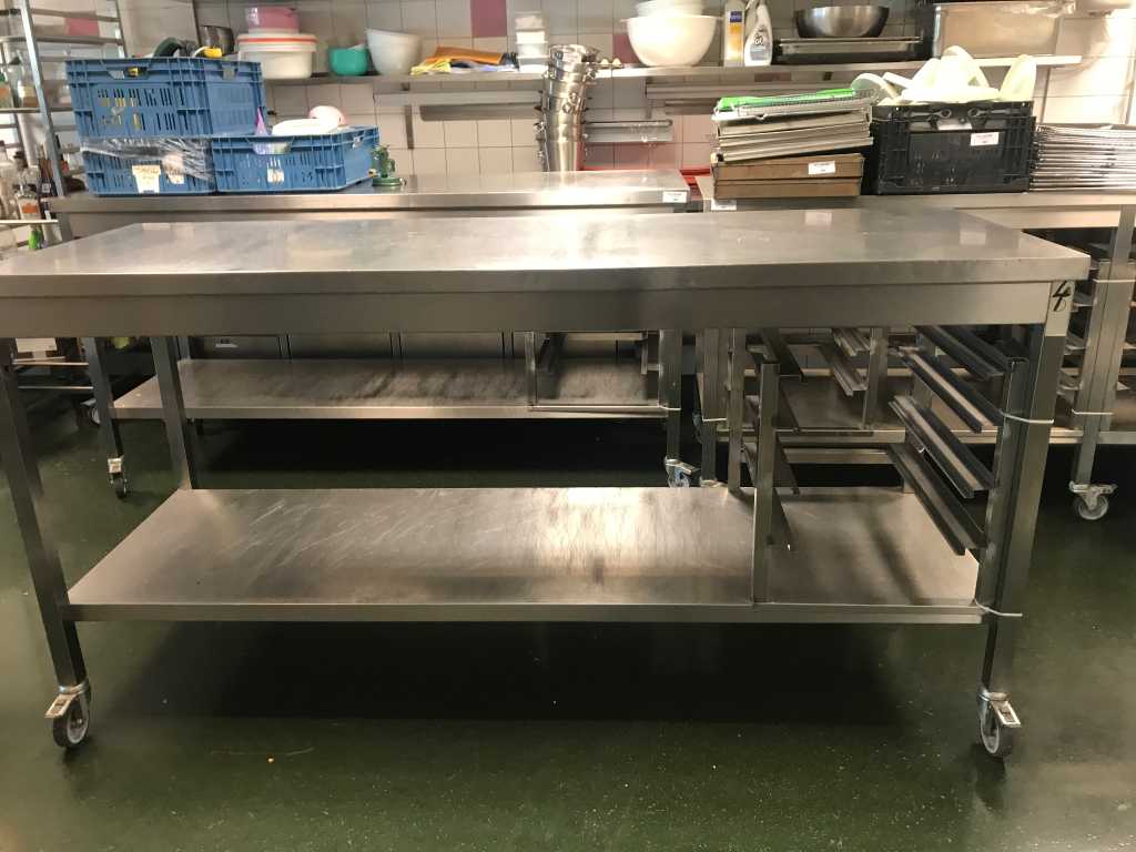 Mobile Stainless Steel Work Table 200cm