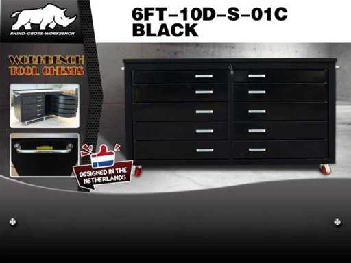 Rhino-Cross-Workbench 6ft-10D-S-01C Schwarze Werkbank 10 Schubladen