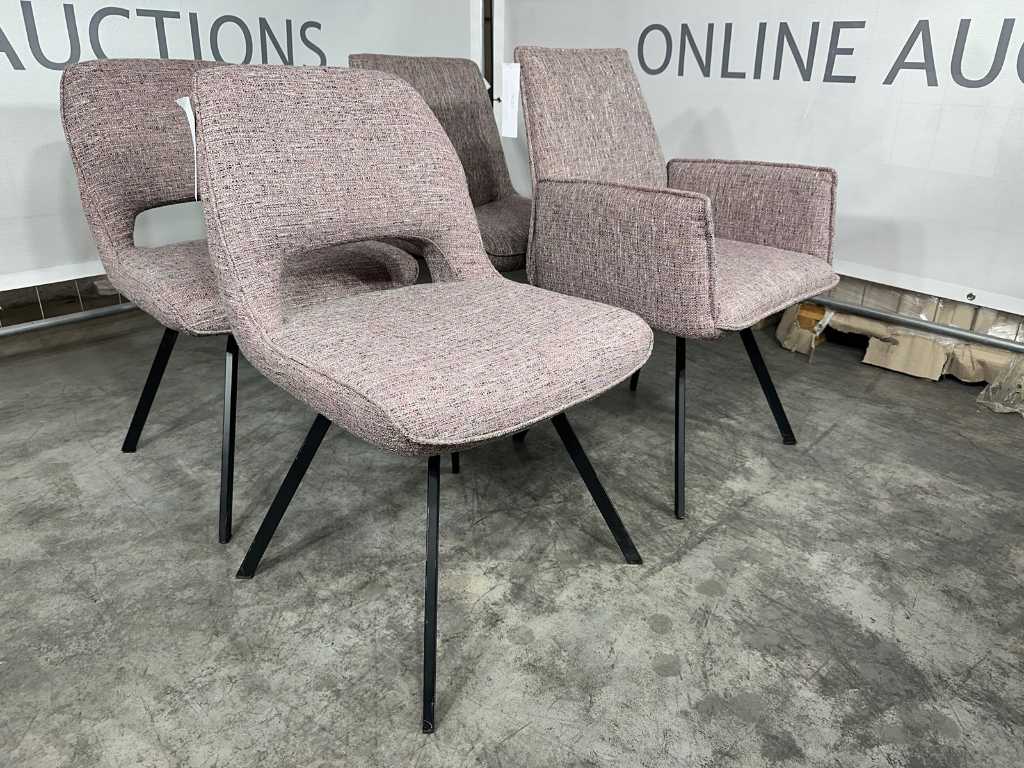Hjort Knudsen eetkamerstoelen set van 4, paars stof, zwart metalen poten