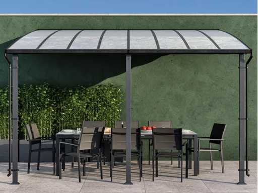 Antracietgrijs staal en aluminium wandgemonteerde pergola NATERIAL Yena, 12,85 m²