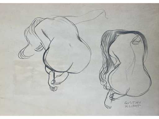 1901-1902 Disegno su carta di Gustav Klimt 'Studi per nudi seduti'