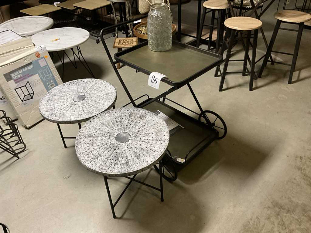 Side tables and serving trolley (3x)