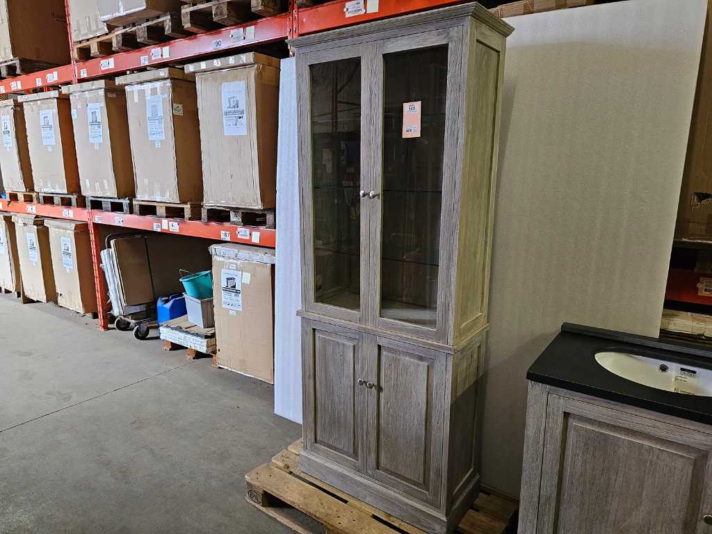 Retro Grey Double Column Cabinet with 4 doors