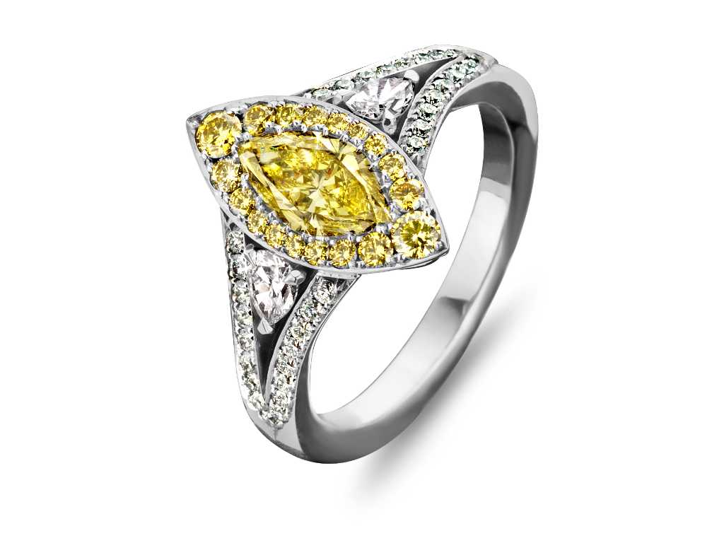 Unique ring with yellow marquise diamond (RG14008)