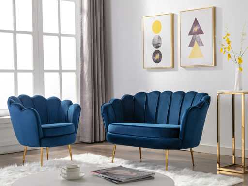 Canapé 2 places coquillage en velours bleu nuit de Pascal Morabito