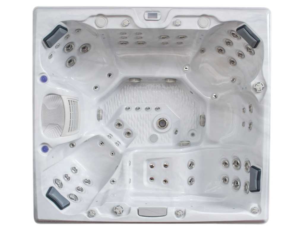 Outdoor Spa 7-person 220x240 cm - White bath with grey wood-look skirts - Incl. Bluetooth