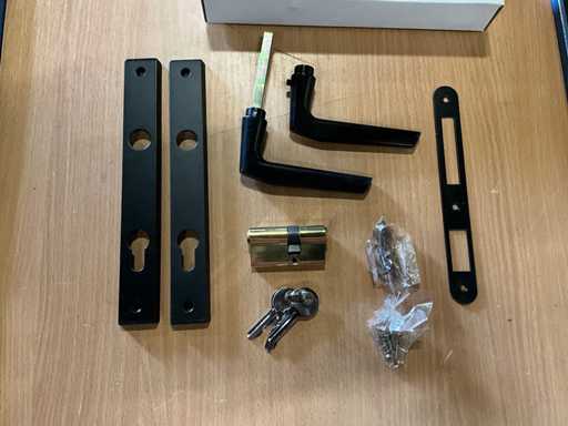 Black door hardware PC85 v.v. Door handle, cylinder and shield 224x32mm (50x)