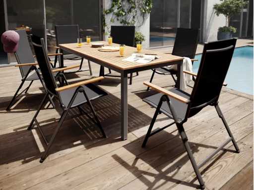 Rechthoekige tuintafel NATERIAL Oris aluminium grijs/eucalyptus hout, 8 personen