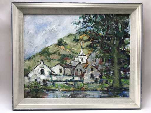 Peinture abstraite sur toile. École belge. Signé.