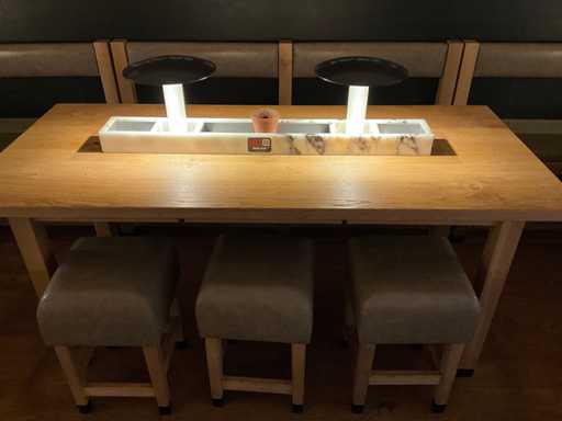 Hutten - Halfhoge tafel met bank en 3 krukken