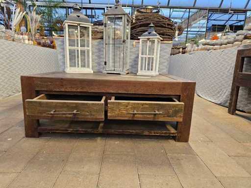 Rustieke teak salontafel met lades - uniek massief hout