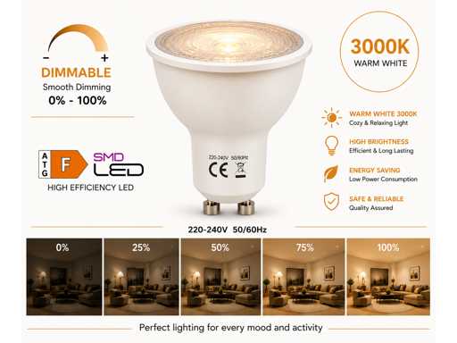 50 x LED Spot GU10 – 6W – Dimbaar – 3000K Warm Wit – IP20