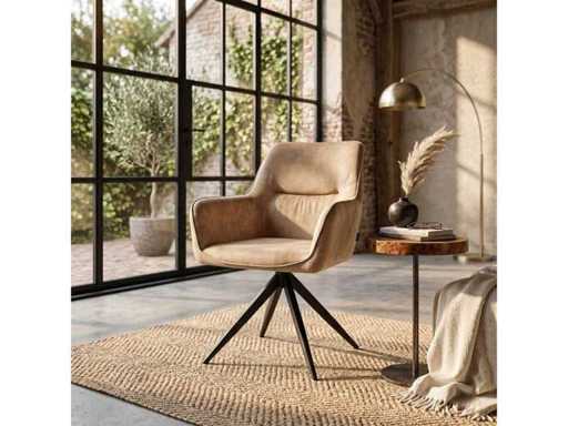 Set van 6 Eetkamerstoel Kuip met armleuning Beige