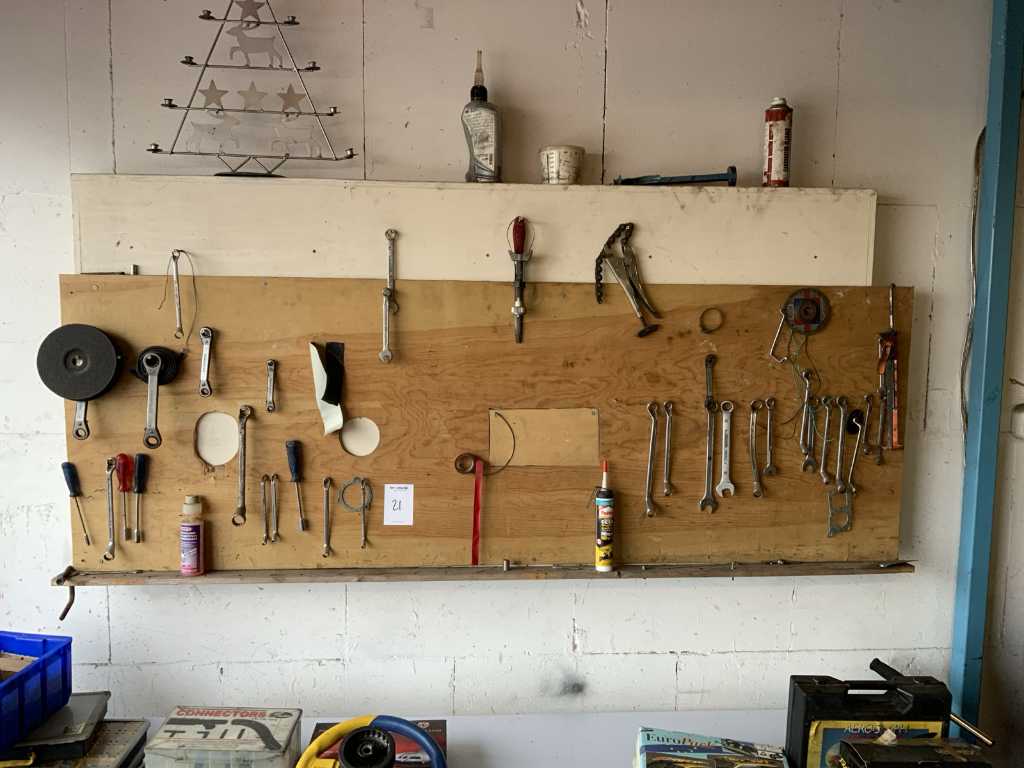 Party of hand tools with pegboard