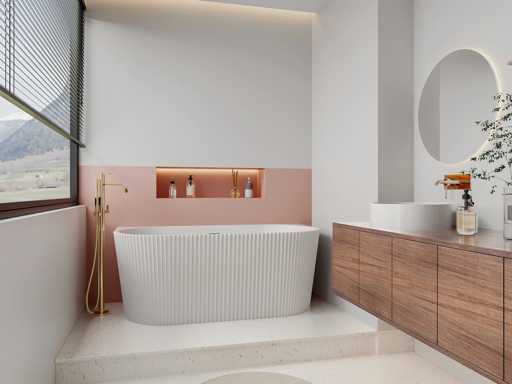 Semi-staand geribbeld bad - 250 L - Glanzend wit - Acryl