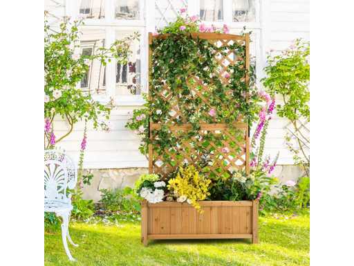 Jardinière avec treillis, bois de sapin, 180 cm, pot de fleurs avec brise-vue
