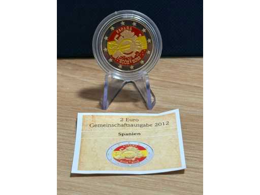 2 Euro 2012 Hiszpania 10 lat Euro ze złotem i kolorem