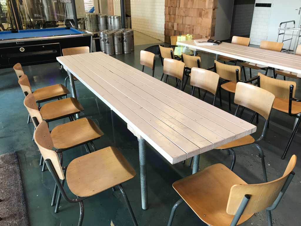 Restaurant table including 10 restaurant chairs