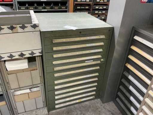 Tool cabinet with threaded tools, files and hand tools