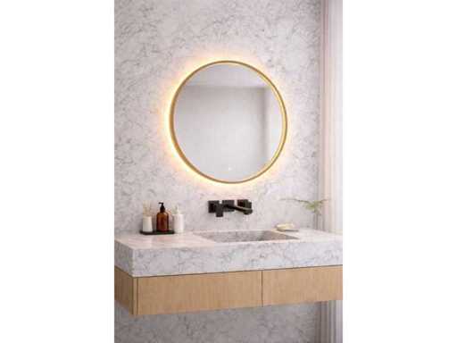Miroir rond 80 cm avec cadre et éclairage dorés à l’intérieur
