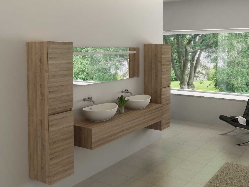 nieuws kans straal 2-persoons badkamermeubel 180 cm licht hout decor - Incl. kranen