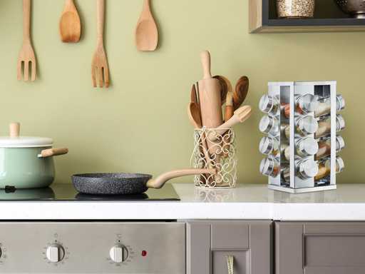 Carousel, 16 Glass Jars, Stainless Steel Spice Stand, 360° Rotatable, Silver (x12)