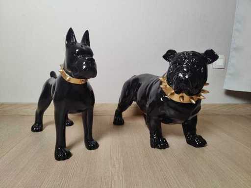 2 Garden statues dog - Bulldog and Boxer