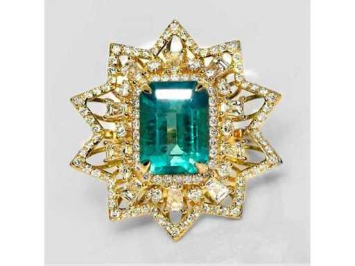 Hoher Schmuckring in natürlichem Sambia Intensiv bläulich-grüner Smaragd 6,42 Karat