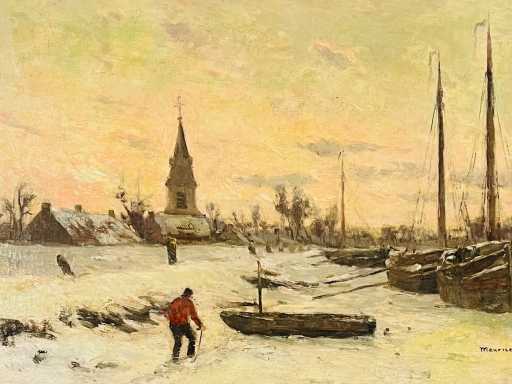 Maurice Sijs - boten aan de kade - olie op paneel