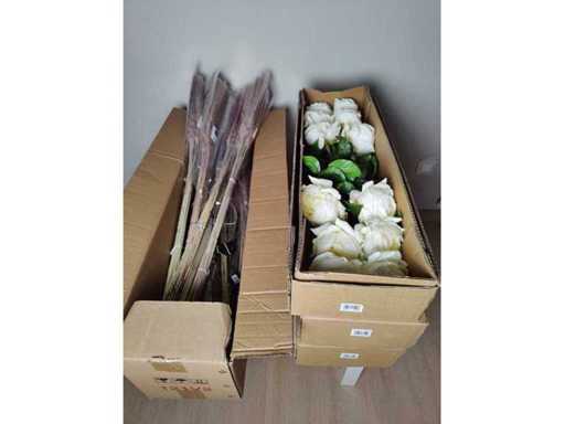 Houseplants: 15 bundles of dried pennisetum grasses - 36 white artificial roses