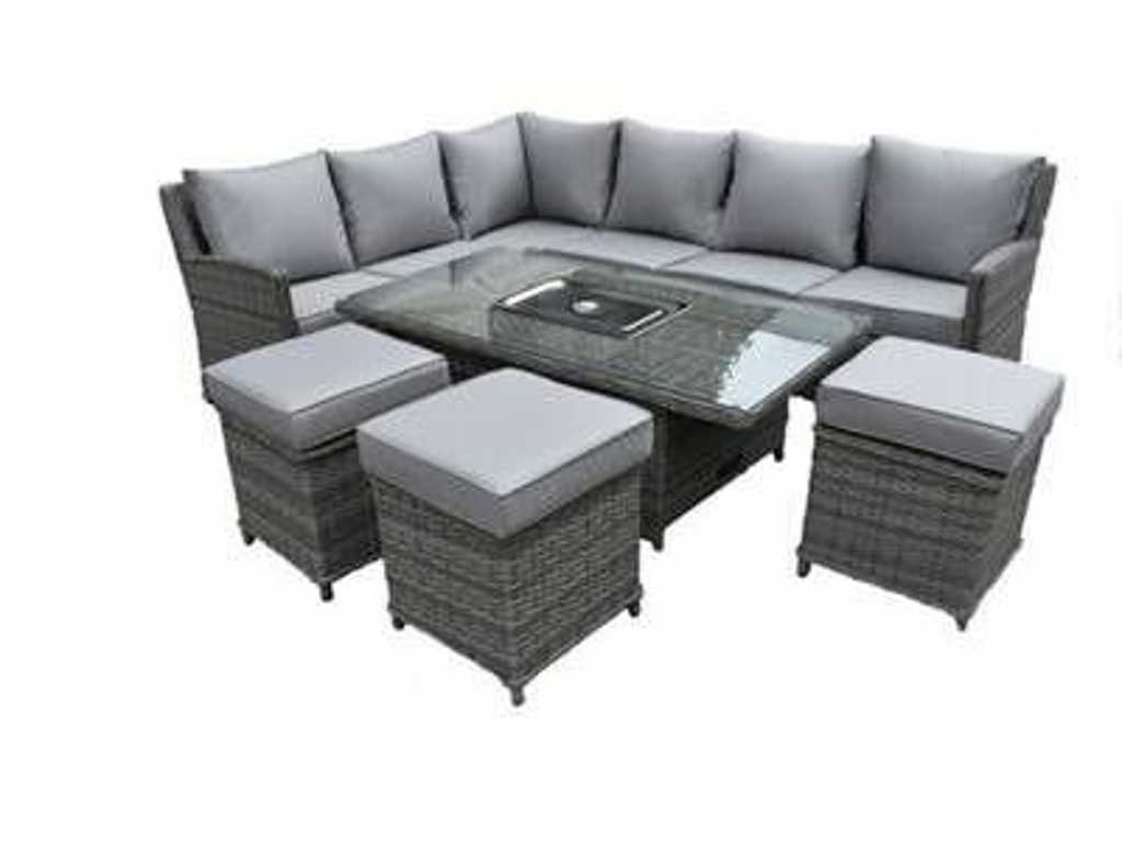 Lounge set 3-piece brown wicker / Dark grey cushions