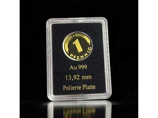 1 Pfennig Bundesrepublik Deutschland 2001 Goldprägung Au 999 Polierte Platte | GRATIS EU-VERSAND