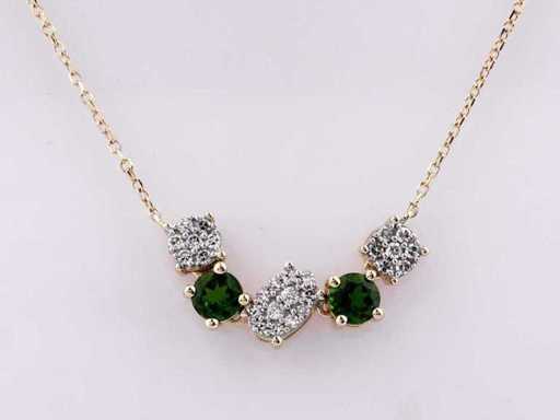 14 KT Yellow Gold Necklace with Pendant With Natural Diamond and Chrome Diopside