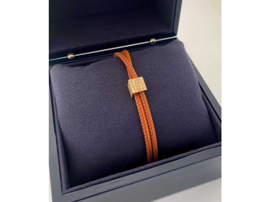 Bracelet avec cube de diamants cognac sur cuir (U03546)