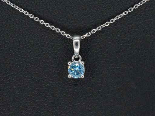 Witgouden halsketting met blauwe diamant 0.25 carat