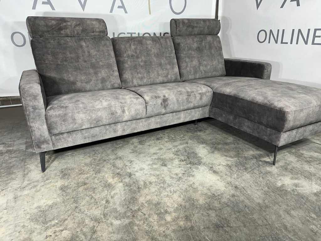 Hjort Knudsen - Corner sofa with lounge, smokey grey velvet fabric, black metal legs