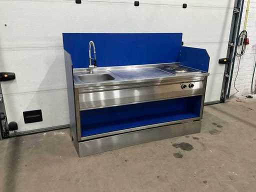 Stainless steel sink with electric hob