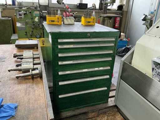 Workshop drawer cabinet including lathe accessories/tools