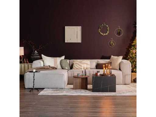 Woood - Sofa w narożniku fasoli z leżanką po lewej stronie - Melange - Beż - Zestaw sofy