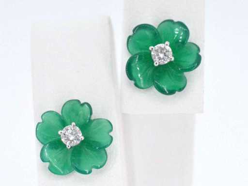 Cercei din aur alb, diamante de 0,18 carate cu piatră verde