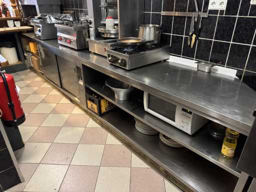 Stainless steel work table with warming cabinet