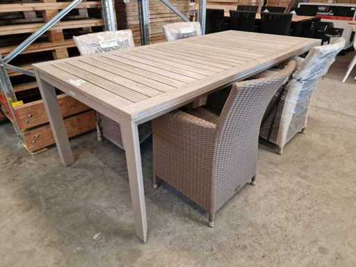 Castle-Line - Alu Garden Table Carlo Champagne Matte 220 x 100cm + Top Teak Greywash