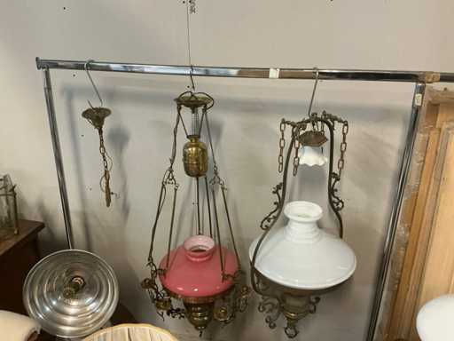 Batch of various antique light fixtures and lampshades
